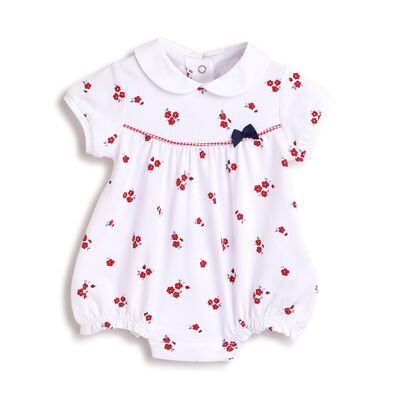 Girls White and Red Printed Short Sleeve Rompers